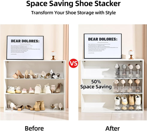 Organizer12Pack Shoe Slots Clear Shoe Stackers for a Pair of Shoes,Adjustable Shoe Rack with Three LevelsShoe Storage