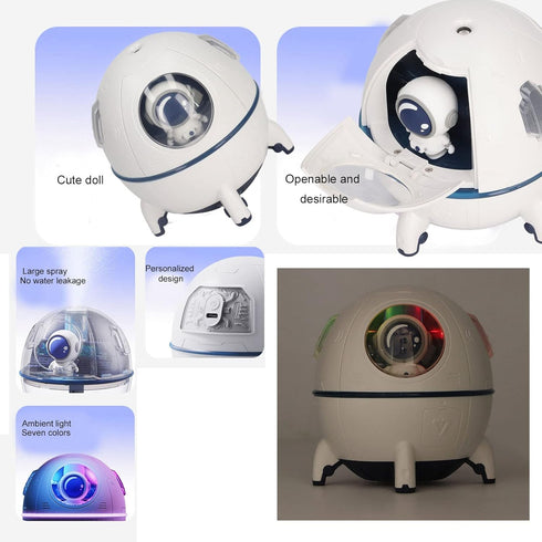 Space Capsule Humidifier, 220ml USB Ultrasonic Cool Mist with 7 Colors Light for Home Office Car (White)