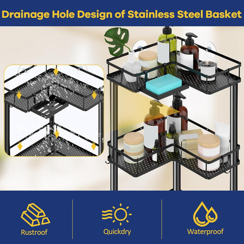 4 4 Verdenu Corner Shower Caddy, Tier Standing Shower Caddy for Shampoo Storage with Soap Holder, Stainless Steel
