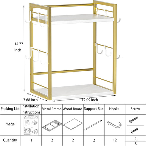 Dorhors 2 12 Countertop Tier Coffee Bar Accessories and Organizer,Multi-functional Mug Holder with Hooks,Wood Coffee
