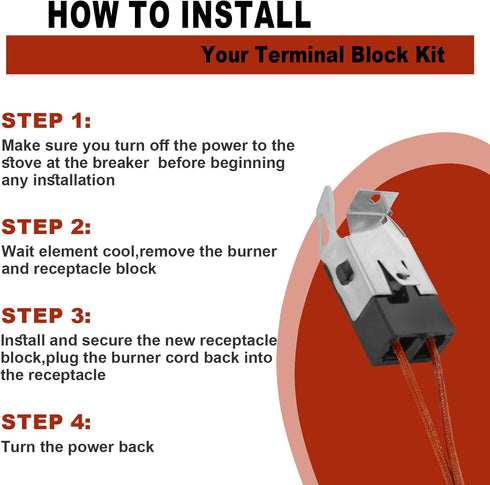 WB17T10006 Terminal Block Kit Compatible with GE Electric Stove, Range Surface Burner Plug Connector Replacement Kit (2