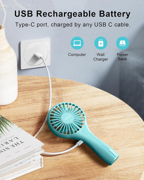TriPole 2 Pack Handheld Fans - Blue Mini Portable Fans, Rechargeable Battery Operated for Outdoor Travel