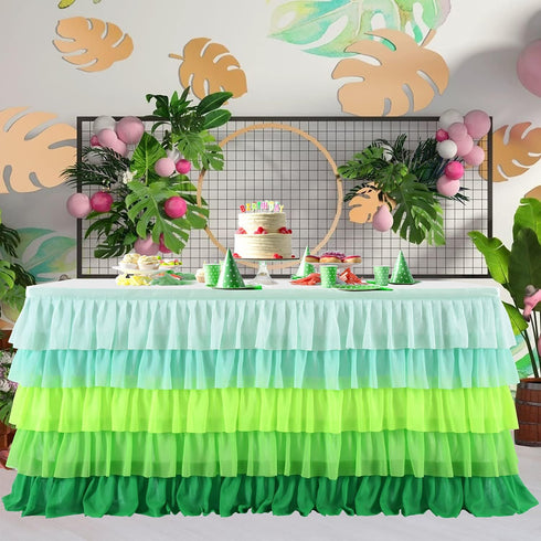 Besutolife Grass Green Hawaiian Table Skirt Tutu for Jungle Party, St. Patrick's Day Luau Tropical Island Decorations