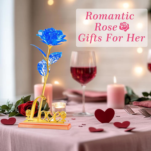 Childom Birthday Gifts for Women, Christmas Rose Gifts for Her Mom, Blue Rose with Love Stand for Wife