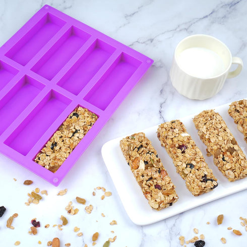 8 Cavity Granola Bar Molds, 2 Pack Rectangle Silicone Molds for Baking Cereal Energy Bars