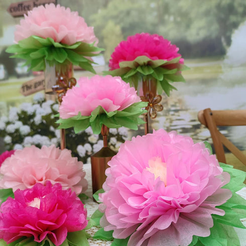 Pink Paper Flower Pack of 9 for Wedding Centerpiece, Birthday Party Backdrop, Nursery Room Wall Decoration