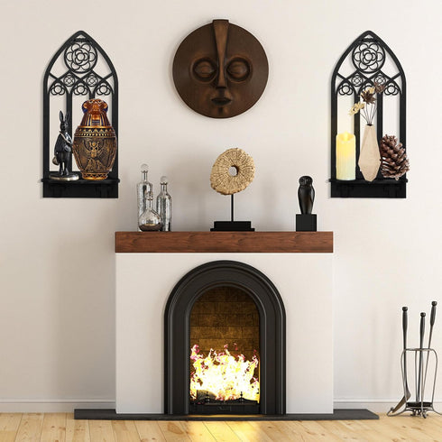 Zzbakress 2 Pcs Gothic Sconces Wall Decor - Black Goth Arched Church Wall Art Gothic Home Decor for Living Room