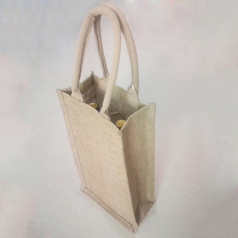 1Pack Jute Burlap 2 Bottle Wine Gift Tote Bags - Reusable with Soft Cotton Handles for Weddings, Parties, Birthdays