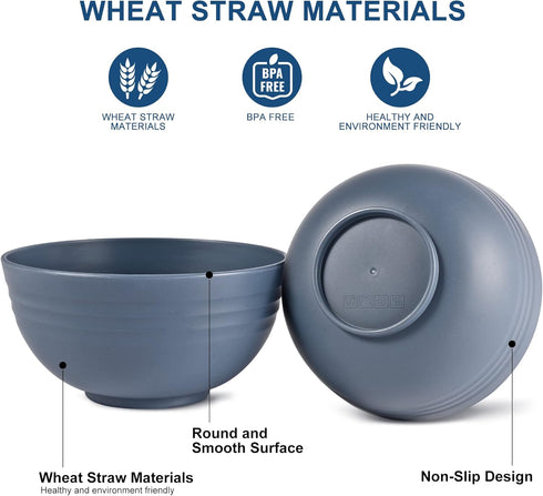 HOTEC Unbreakable Wheat Straw Cereal Bowls, Set of 8, 26oz Microwave & Dishwasher Safe Soup and Salad Bowls