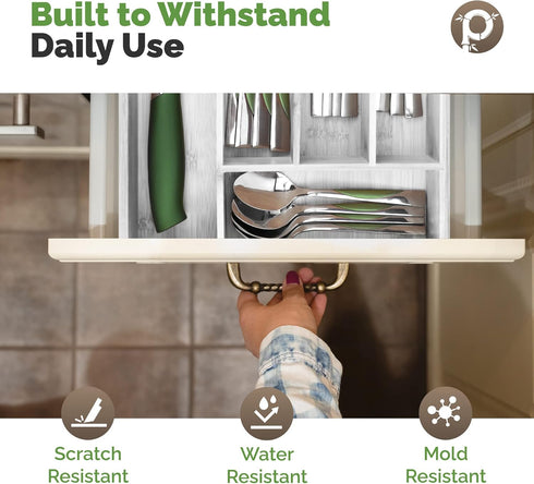 Silverware Drawer Organizer - Expandable Kitchen Utensil Tray for Flatware, 5-Slots, White