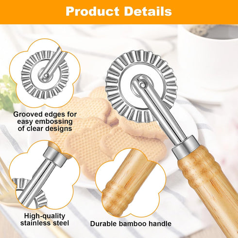 LIQWEI Pasta Cutter Wheel, Pastry and Pasta Cutter Wheel Pastry Ravioli Wheel Cutter With Long Wooden Handle