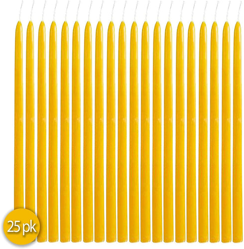 Hyoola 25 Pack Thin Beeswax Taper Candles - Handmade, 100% Pure Scented Bee Wax Candle - 6” Tall, Golden Yellow
