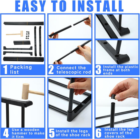 2 17 ''-30 1 Closet Teenyyou Pcs Expandable Shoe Rack '' Adjustable Shoe Shelf Metal Tier Rack Black Stackable