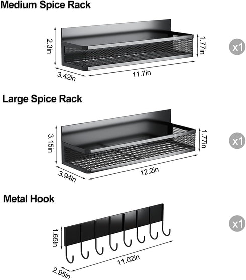 Magnetic Spice Rack for Refrigerator, 3 Pack Magnetic Shelf, Moveable Fridge Organizer with 8-Hook Rack, Seasoning Organizer for Kitchen by Aufworld