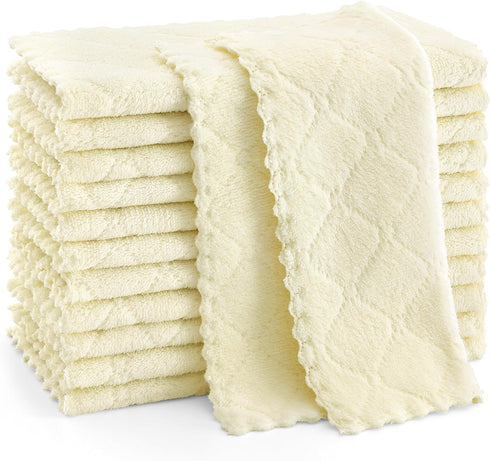 Homaxy 12 Pack Kitchen Dish Cloths, 10 x 10 Inches, Cream Yellow, Super Soft Absorbent Coral Velvet Cleaning Cloths