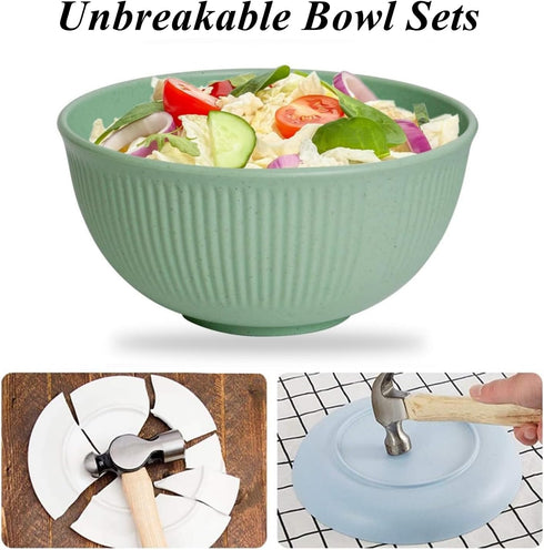 Unbreakable Wheat Straw Bowls Set, 9 Pcs Dinner Bowls, 24 Oz, Dishwasher & Microwave Safe