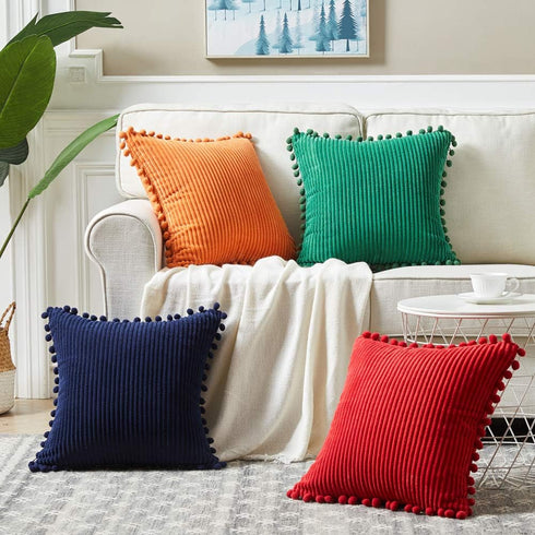 Fancy Homi Pack of 2 Corduroy Soft Decorative Throw Pillow Covers, Solid Square Cushion Case Set for Couch Sofa