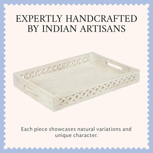 Countertop, 16 12 2.5 Mela Artisans Trellis Whitewash Mango Wood Serving Tray with Handles Handcrafted Wooden Tray