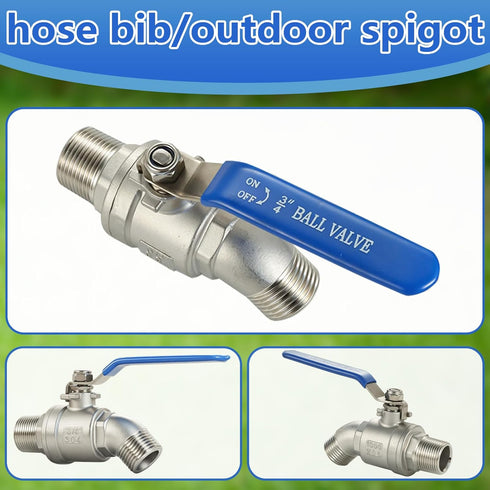 304 3/4 Inch 3/4" Stainless Steel NPT Male Hose Bib,Heavy Duty Outdoor Faucet, Male GHT Threaded, Lead-Free, Full Flow