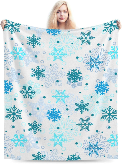 Perinsto Christmas Winter Snowflakes Throw Blanket Ultra Soft Warm All Season Decorative Fleece
