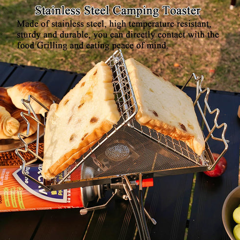 Camp Stove Toaster, 7.9 x 5.3 in Foldable Stainless Steel Rack, Portable Bread Toaster for Indoor Baking and Outdoor