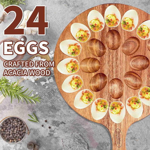 Platter,24 Countertops Acacia Wood Deviled Egg Holes Deviled Egg Tray.Round Deviled Egg Holder for Deviled