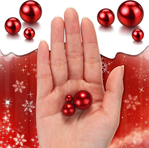150 Pieces Faux Pearls Vase Filler, Gloss Beads Mixed Sizes Round Pearl for Home Party Wedding Decor, 8/14/20 mm (Red)