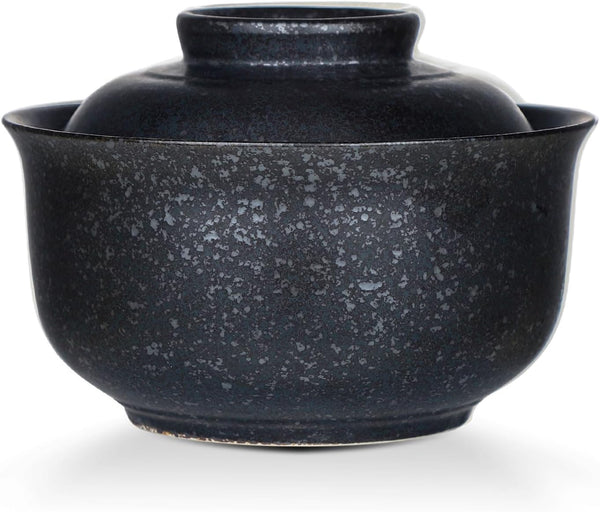 VanEnjoy Microwavable Ramen Bowl with Lid, 25 Oz Japanese Soup Bowl, Black Ceramic