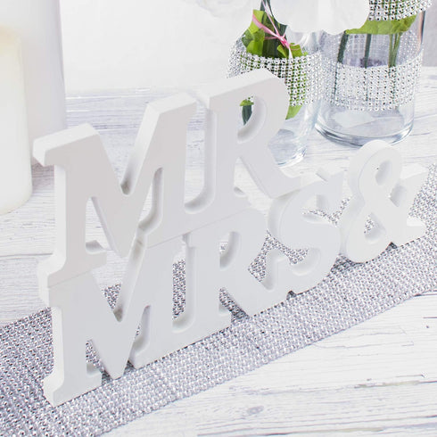 Super Z Outlet White Wooden Mr and Mrs Signs - Wedding Present for Party Table Top Decoration, Home Wall Display Stand