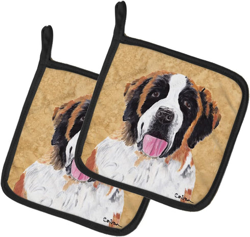 Caroline's Treasures SC9129PTHD Pair of Pot Holders, Saint Bernard Wipe Your Paws, 7 1/2 x 7 1/2