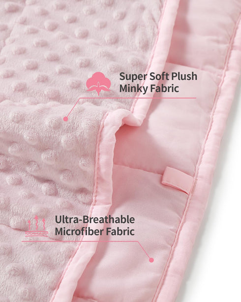 Mr. Sandman 2LBS Weighted Blanket, 20 x 30 Inches, Pink Minky Dots Heavy Blanket with Glass Beads, Soft and Cooling for