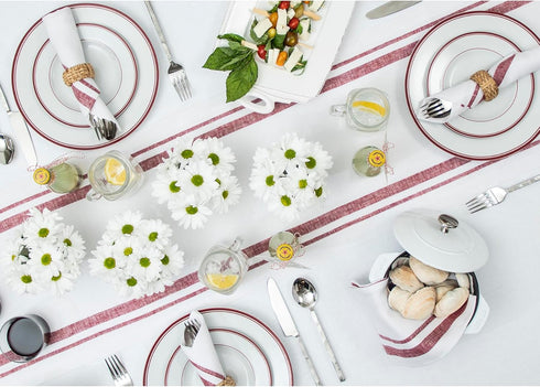 48 Inches 100% 14 48 Inch Solino Home Linen Table Runner - French Stripe, Pure Linen Burgundy and White Farmhouse Table
