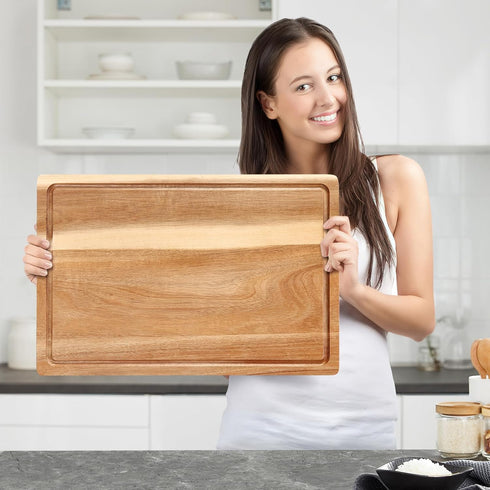 18x12 1 GarveeHome Large Acacia Wood Cutting Board, in Thick Butcher Block Cutting Board with Deep Juice Groove