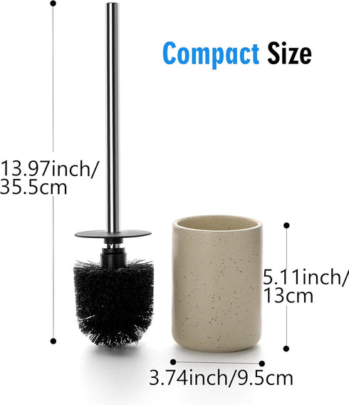 Set Ceramic Toilet Brush & Holder - Freestanding Deep-Cleaning Toilet Bowl Cleaner Brush, Stainless Steel Handle, Small