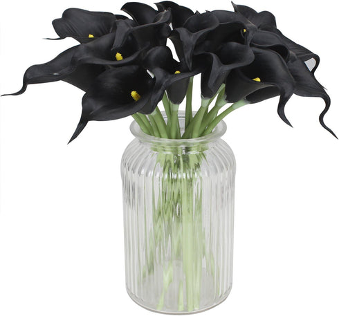 Duovlo 20pcs Calla Lily Bridal Wedding Bouquet, Real Touch Artificial Flower Home Party Decor (Black)