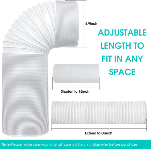 Portable Air Conditioner Hose, 5.9 Inch Diameter & 80"Length AC Exhaust Hose, Universal Replacement Portable AC Vent Hose Kit Parts by Airwhirl