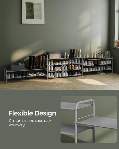 2-Tier 4 12 Closet, SONGMICS Shoe Rack, Shoe Organizer, Fabric Shoe Shelf Storage with Hooks, Holds up to Pairs