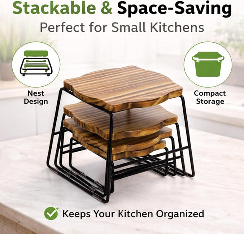 4 ZENFUN Piece Wood Buffet Risers, Dessert Table Risers Food Display Riser, Pizza Pan Riser, Cupcake Stand & Wood