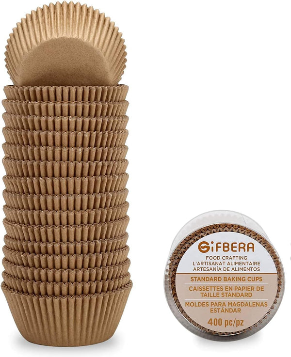 Gifbera Natural Cupcake Liners, Standard Baking Cups, 400-Count, Unbleached, No Smell Paper
