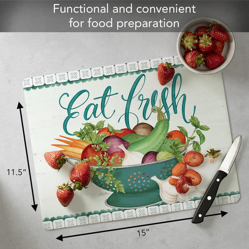 Cut N' Funnel Eat Fresh Designer Flexible Plastic Cutting Board Mat, 15" x 11.5", Made in the USA