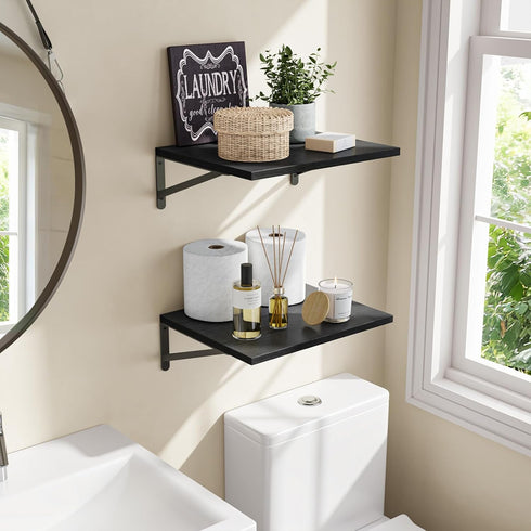 15.7in 11.8in 0.6in (Set 2) Fixwal Deep Floating Shelves for Wall, X X Wide Black Shelves for Bedroom, Large Wall Shelf
