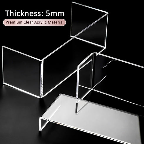 1 Set 3 12" 5 mm Large Acrylic Clear Display Risers, Sizes Rectangular Showcase Collectibles Display Shelf, Thick