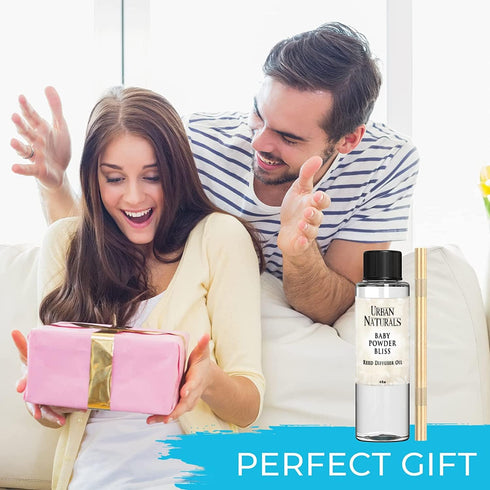 4 oz Urban Naturals Reed Diffuser Oil Refill, Baby Powder Bliss Diffuser Oils with Rose, Geranium, Cedar, + Free Reed