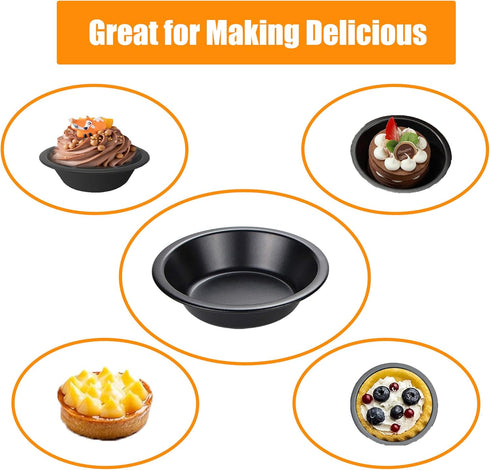 5 Inch Mini Pie Pans, Round Bakeware Set for Baking Pies, Cakes, Tarts, Desserts, Black