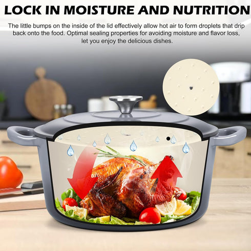 6QT Simmer TeamFar Enameled Cast Iron Dutch Oven, Nonstick Dutch Oven Pot with Lid & Dual Handles for Bread Baking