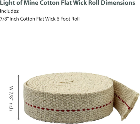 Light of Mine 7/8" Inch 6' Foot 100% Cotton Flat Wick for Paraffin Oil Lanterns and Oil Lamps
