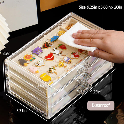 Pin Display Case with 3 Drawers, Dustproof Enamel Pin Collection Display Holder for Collectors