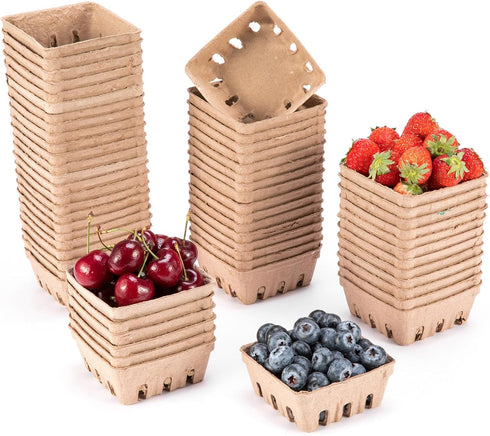 PARBEE 60 Pack Pulp Fiber Berry Basket, 1/2 Pint Vented Containers for