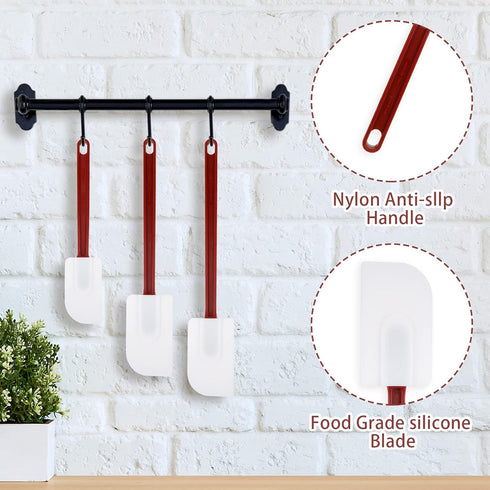Set of 3 Commercial Silicone Spatulas, High Heat Resistant Scraper for Kitchen Cooking, Red Handle, 10-16 Inch
