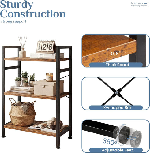 3 DUMOS Tiers Bookshelf, Classical Book Shelf, Tall Display Shelves in Living Room/Home/Office, Storage Organizer